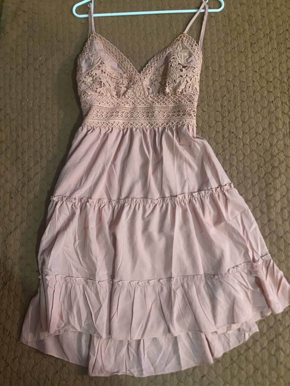Backless Pink Lace Tiered Sundress